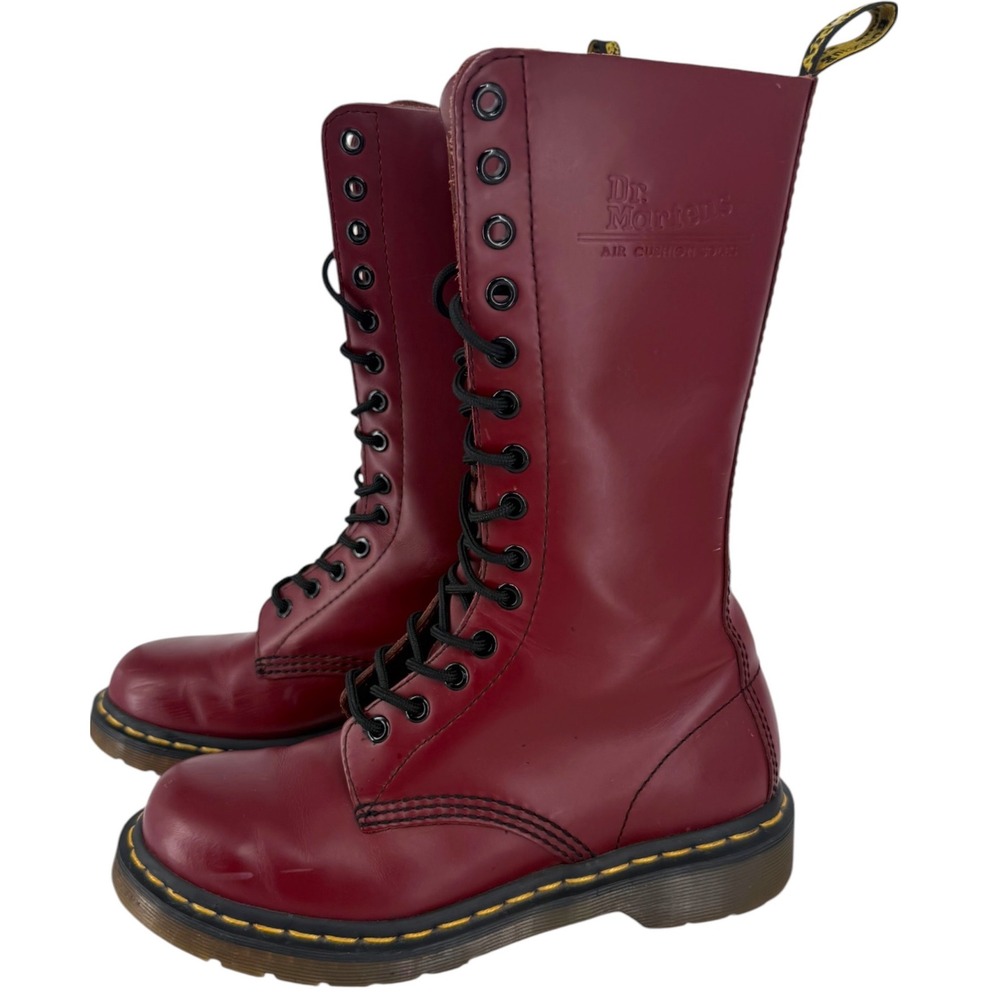 Dr. Martens Womens 1914 Cherry Red Smooth Leather 14 Eye Combat Boots Size 6